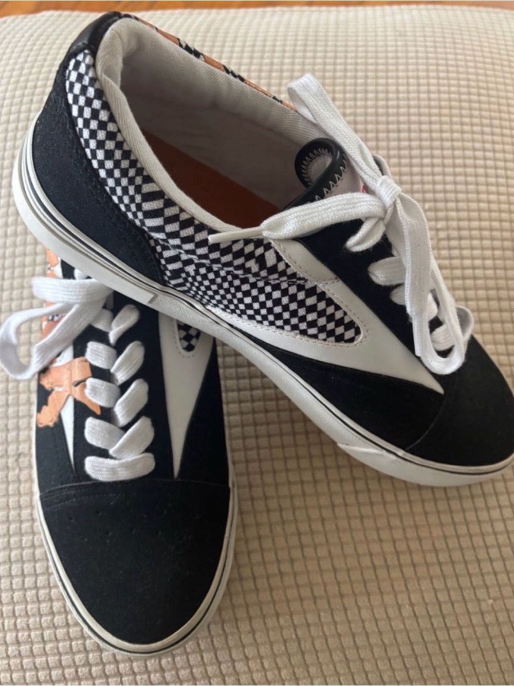 Airwalk Black Low-Top Sneakers with Orange Checkerboard Drip Detail - Picture 5 of 12